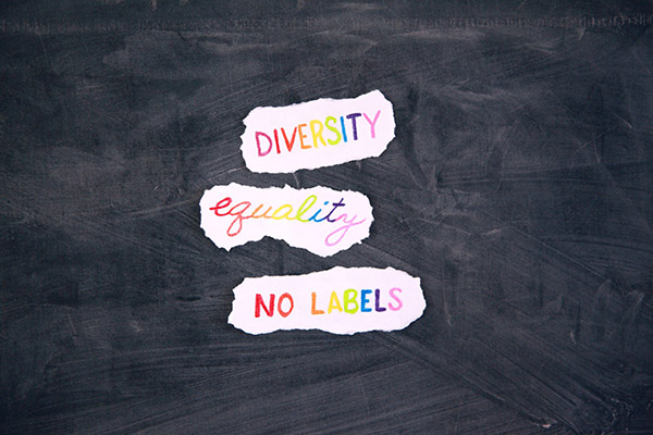 diversity-equality-no-labels diversity, equality, and "no labels" written out on chalkboard